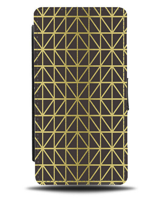 Black and Gold Geometric Pattern Flip Cover Wallet Phone Case Golden Shapes A618