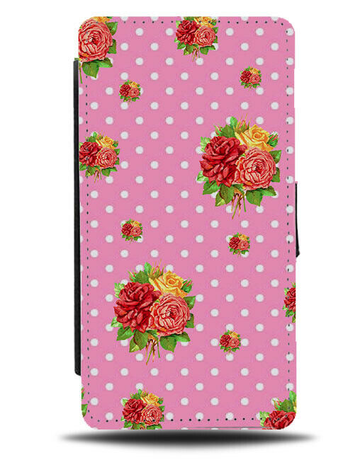Pink and White Polka Dot Floral Flip Cover Wallet Phone Case Print Flowers B975