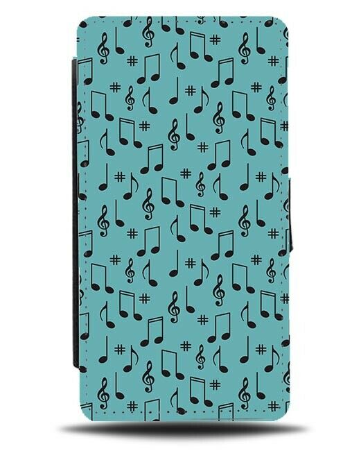 Green Musical Notes Flip Wallet Case Pattern Design Music Symbol Symbols H301