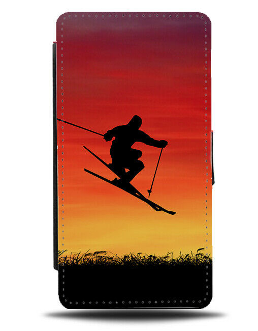 Skiing Flip Cover Wallet Phone Case Ski Ski's Skiboard Board Sunrise Sunset i76