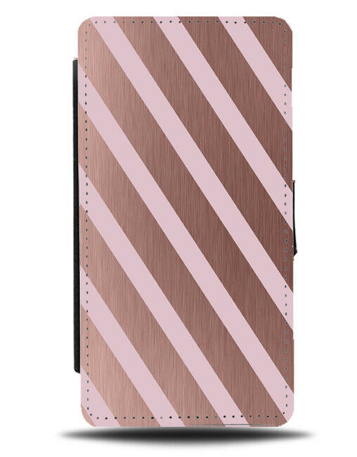 Rose Gold & Baby Pink Diagonal Stripes Flip Cover Wallet Phone Case Lines i835