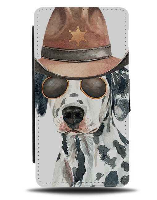 Dalmatian Flip Wallet Phone Case Dog Dogs Pet Cowboy Cow Boy Hat Sheriff K529