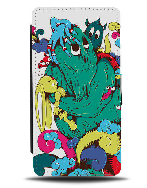 Cute Monster With Teddy Bear Flip Wallet Phone Case Alien Kids Creatures E173
