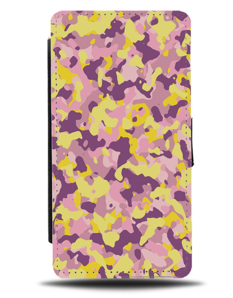 Pastel Colours Army Camo Print Flip Wallet Case Coloured Pale Yellow AG15