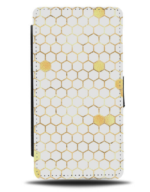 White and Gold Beehive Honey Pattern Flip Wallet Case Honeycomb Comb Shapes G238