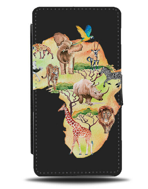 African Continent Atlas Animals Flip Wallet Case Childrens Nature Safari H274
