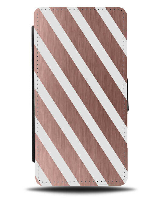 Rose Gold & White Diagonal Stripes Flip Cover Wallet Phone Case Coloured i836