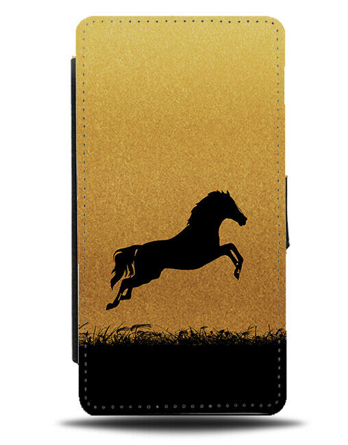 Horse Silhouette Flip Cover Wallet Phone Case Horses Pony Gold Golden H993
