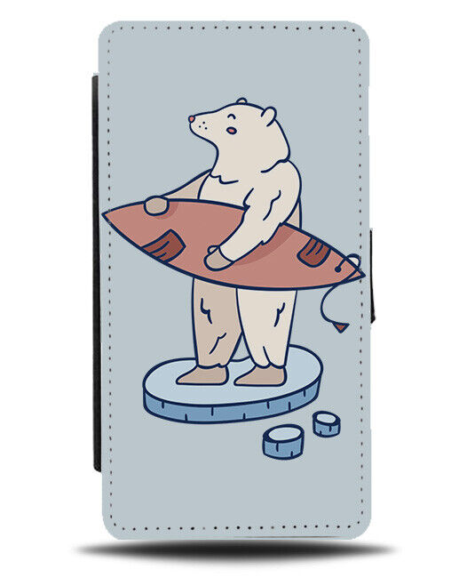 Polar Bear Surfing Flip Wallet Case Surf Board Antartica Global Warming K317