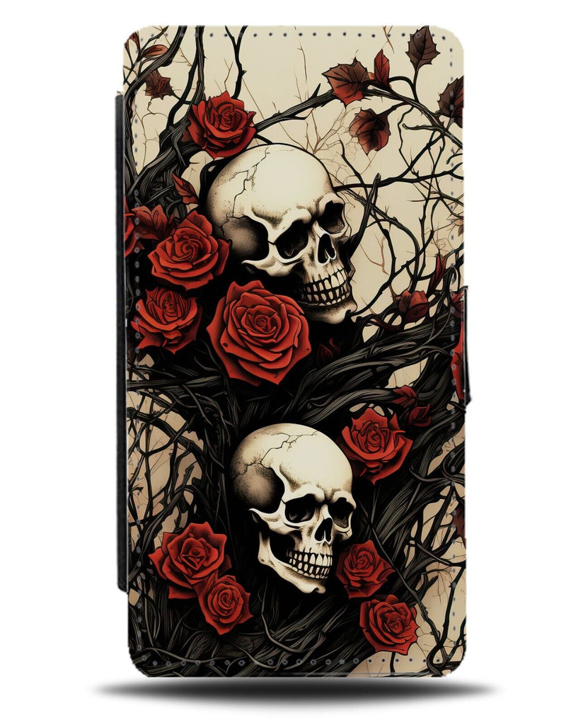 Red Roses and Skulls Flip Wallet Case Skull Skeletons Heads Halloween Goth DB75