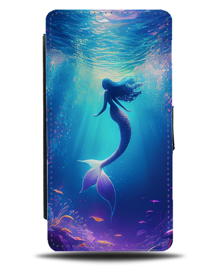 Underwater Mermaid Flip Wallet Case Mermaids Swimming Silhouette Ocean AW79