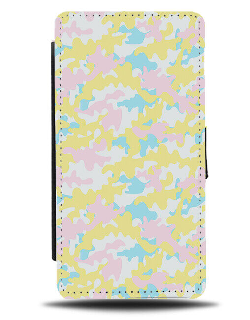 Pastel Coloured Camo Print Flip Wallet Case Yellow Pink Army Colours Pale AA57