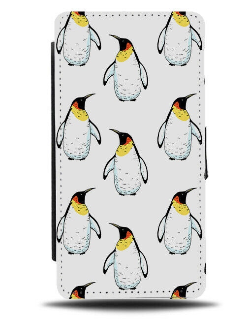 Cartoon Penguin Pattern Flip Wallet Case Design Present Black and White G815