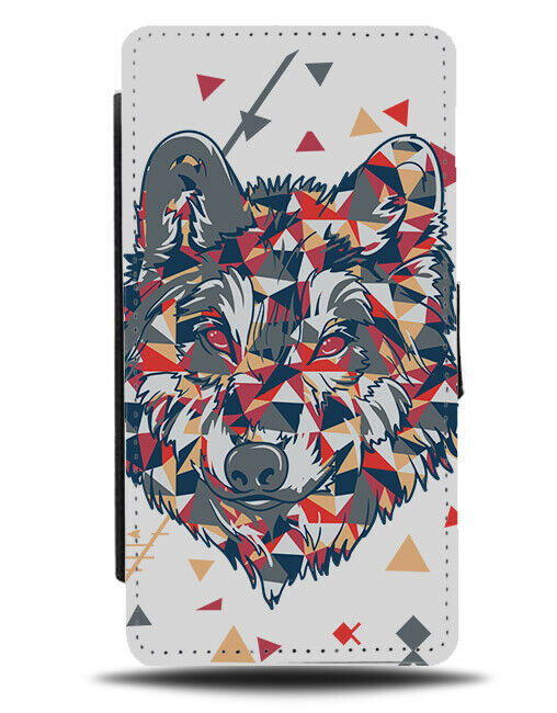 Colourful Geometric Shaped Wolf Face Flip Wallet Phone Case Wolves Shapes E483