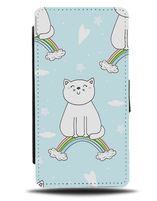 Baby Blue Happy Cat Drawing Flip Wallet Case Cartoon Colourful Rainbow Kid F237