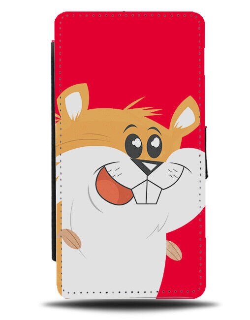 Childrens Happy Hamster Face Flip Wallet Case Hamsters Guinea Pig Red J478