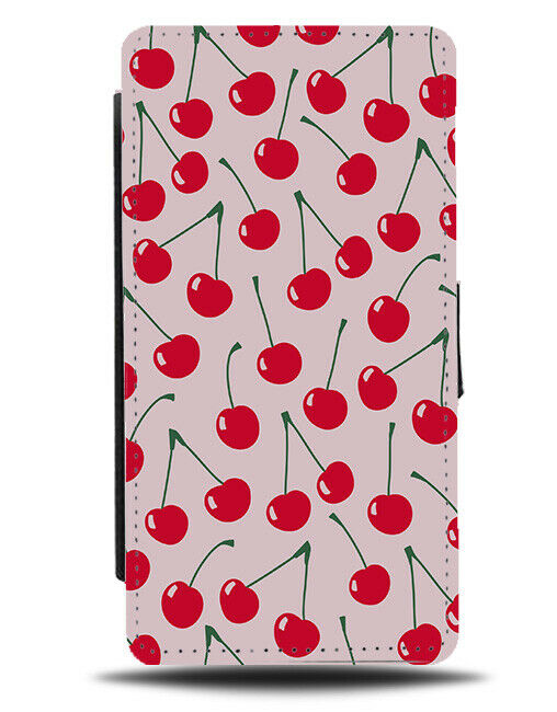 Falling Cherries Flip Wallet Case Cherry Cartoon Fruit Pattern Picture F077