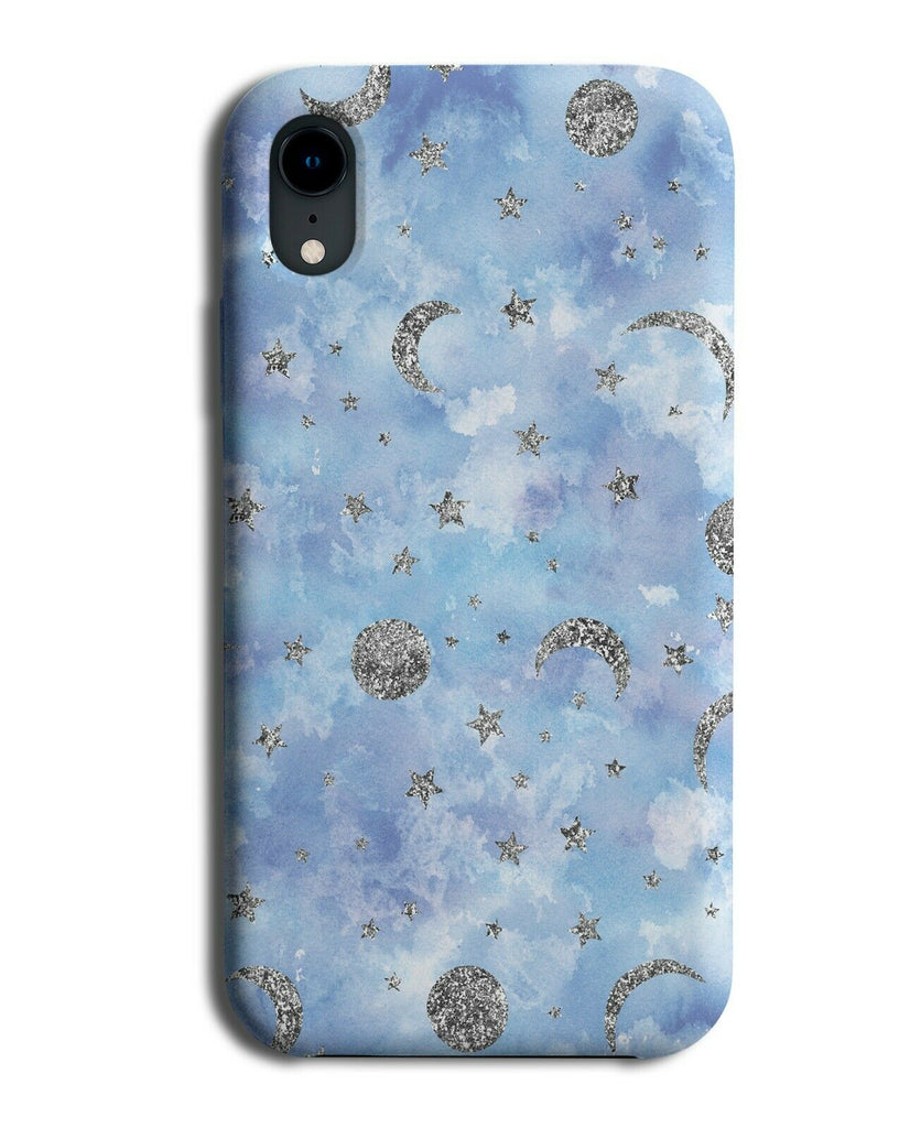 Silver Glittery Moons Pattern Phone Case Cover Glitter Print Airbrush Space K963