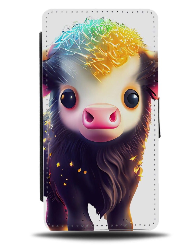 Funny Colourful Cow With 60s Mullet Flip Wallet Case Mullets Hair Rainbow AD04