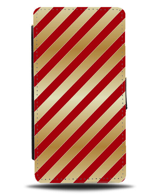 Christmas Red and Gold Lines Flip Wallet Case Golden Present Style Print H800