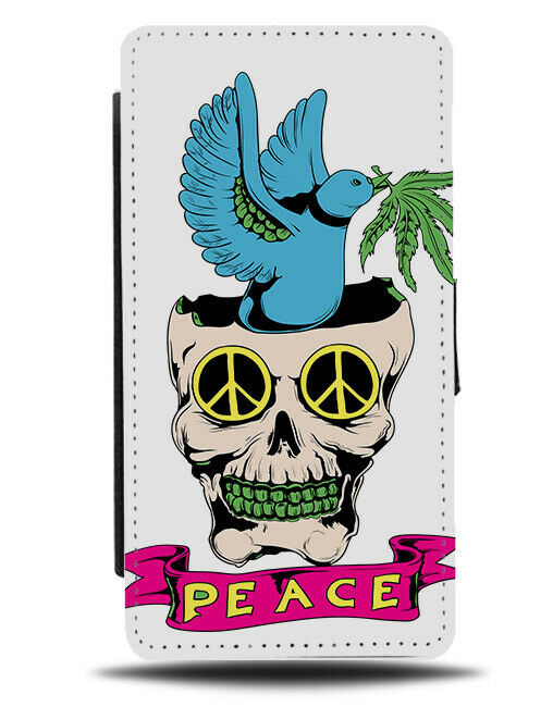 Peace Skull Flip Wallet Phone Case Head Face Symbol Bird Birds Skeleton E185