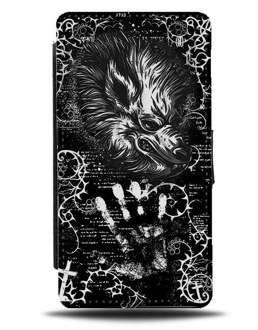 Scary Wolf Handprint Flip Wallet Phone Case Hand Print Wolves Face Horror E537