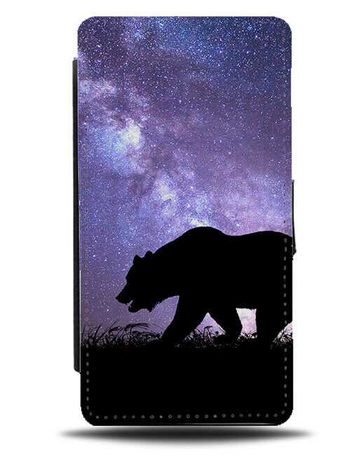 Bear Silhouette Flip Cover Wallet Phone Case Bears Galaxy Moon Universe i199