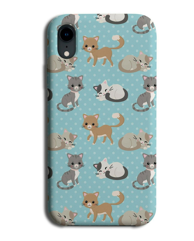 Baby Blue Polka Dot Cat Design Phone Case Cover Pattern Dots Dotted Cats F015