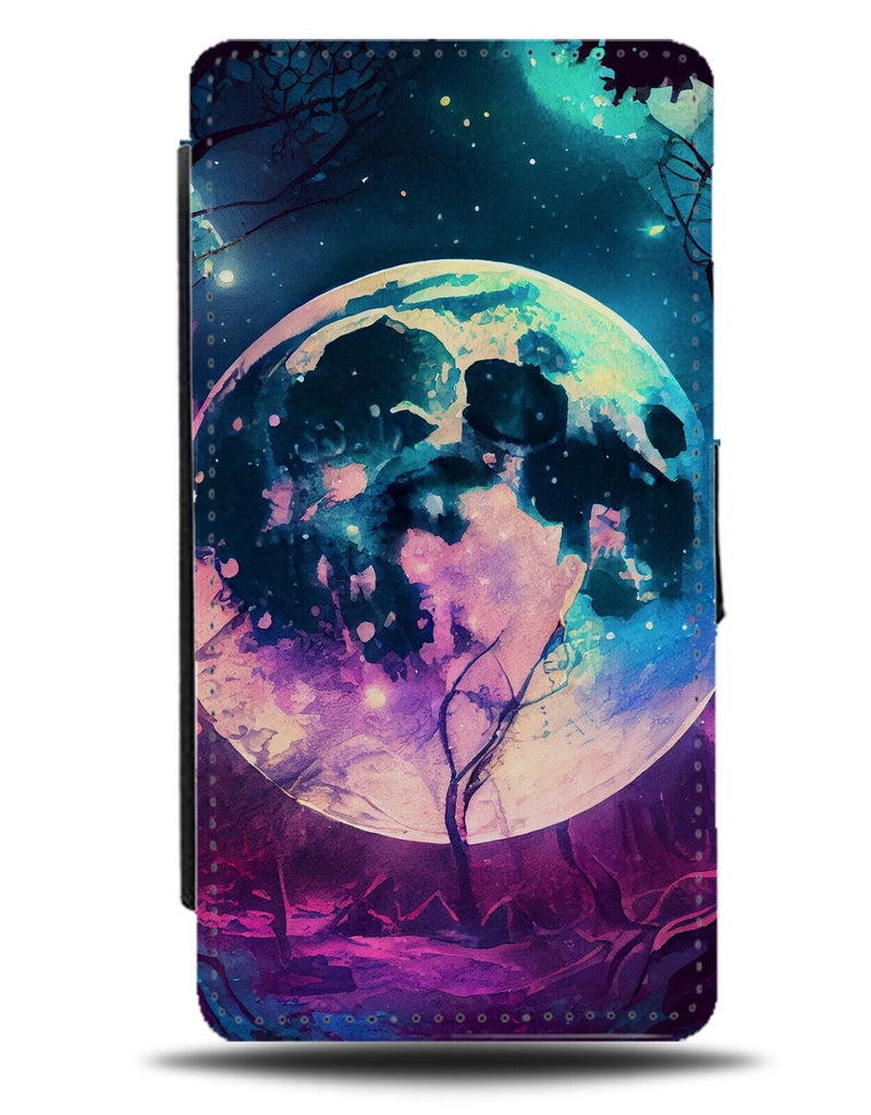 Full Moon In Night Sky Flip Wallet Case Skys Space Purple Moonlight Dark AW58