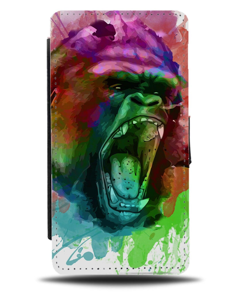Gorilla Scream Face Flip Wallet Case Monkey Angry Scary Teeth Gorillas AS41
