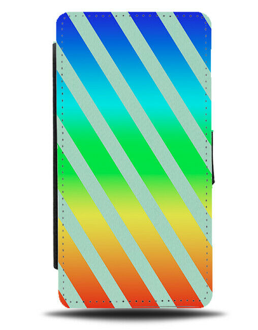 Rainbow and Mint Green Striped Flip Cover Wallet Phone Case Colourful Lines i861