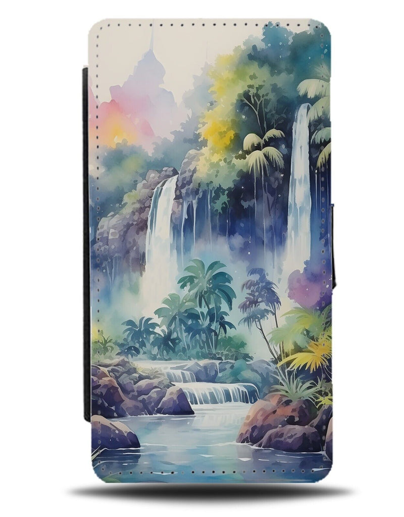 Waterfall Painting Flip Wallet Case Water Fall Falls River Lake Jungle Asia DB02