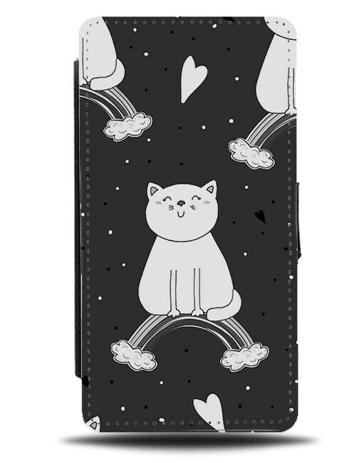 Gothic Cat Flip Wallet Case Grunge Cats On Dark Rainbow Black and White F240