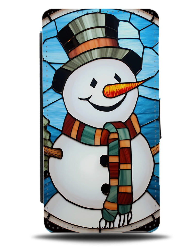Snowman Stained Glass Window Cartoon Flip Wallet Case Christmas Kids Snowmen DF7