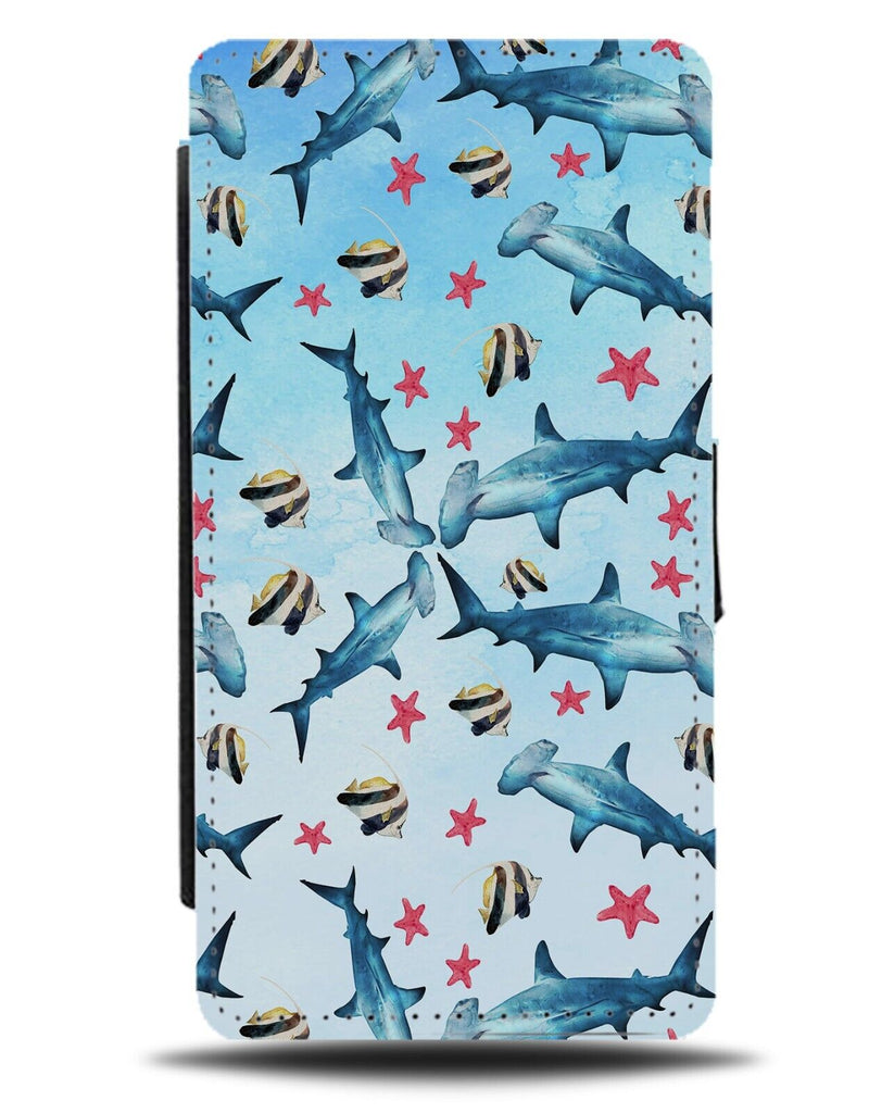 Hammerhead Sharks Flip Wallet Case Pattern Shark Hammer Head Heads Blue AV57