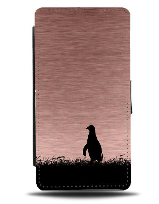Penguin Silhouette Flip Cover Wallet Phone Case Penguins Rose Gold Coloured i126