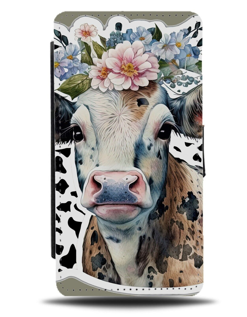 Cow Print Floral Sticker Picture Flip Wallet Case Stickers Cows Flowers AH17