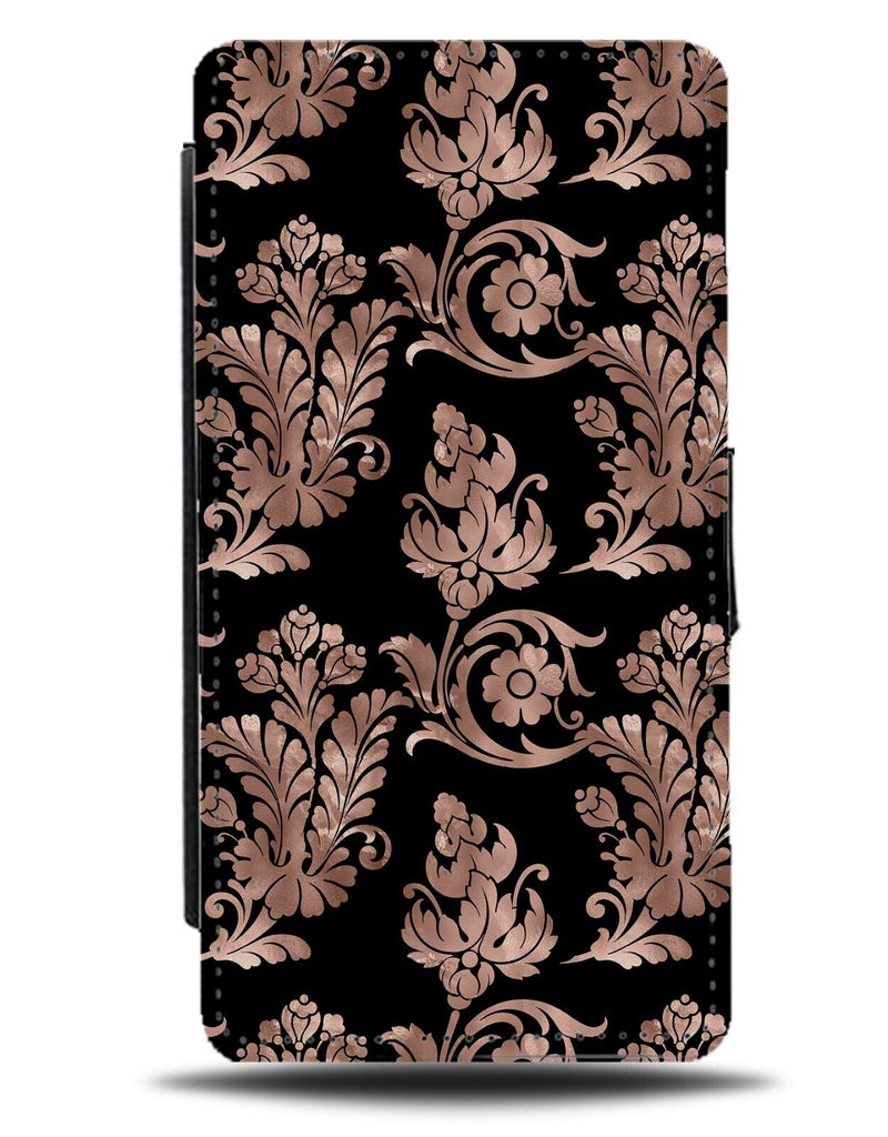 Vintage Rose Gold Black Floral Shapes Flip Wallet Case Shape Flowers Style CC87