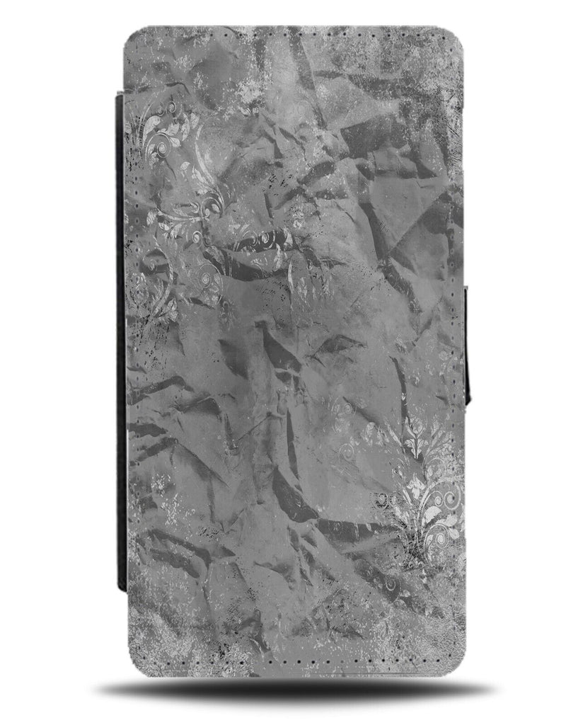 Silver Creased Paper Design Flip Wallet Case Crunched Up Crease Look Messy CN87