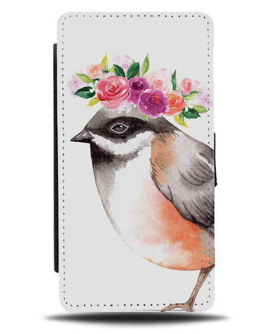 Sparrow Bird In Flower Crown Flip Wallet Case Girls Floral Sparrows Birds H979