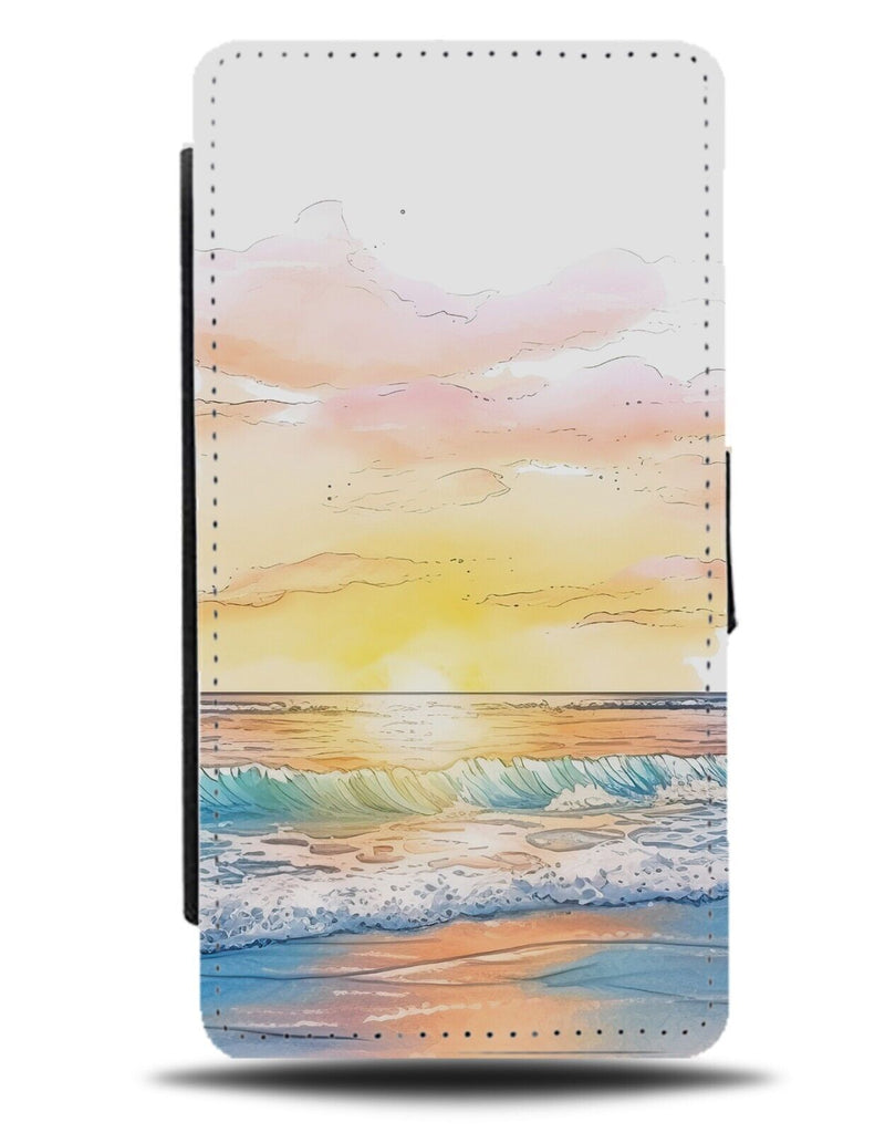 Ocean Sunset Flip Wallet Case Sun Set Beach Sunrise Sky Sunny Sea Painting BZ48