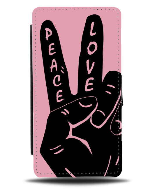 Peace Love Hand Gesture Flip Wallet Case Two Fingers Up Symbol Silhouette J957