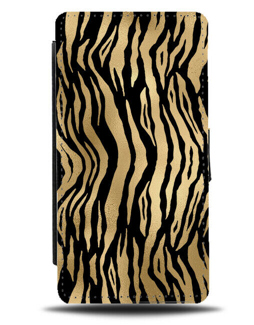 Gold and Black Zebra Print Flip Wallet Case Tiger Stripes Pattern Tiger F648