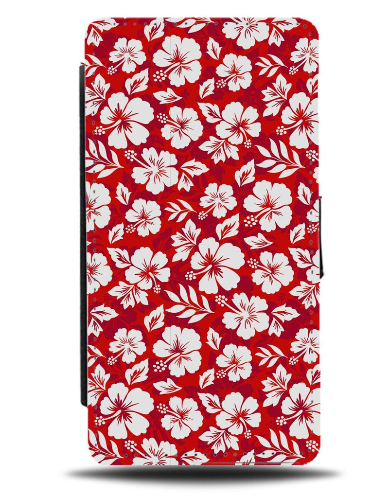Red and White Hawaiian Pattern Flip Wallet Case Floral Flowers Hawaii Lei CL48