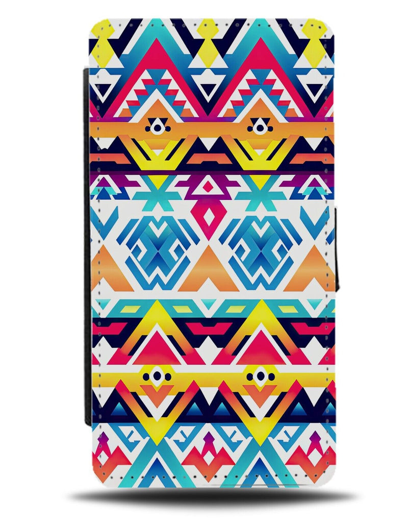 Multicoloured Aztec Shapes Flip Wallet Case Style Look Vibrant Fun Kids BZ14