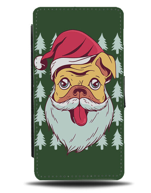 Funny Christmas Pug Flip Wallet Case Xmas Novelty Santa Hat Beard Pet Pets K155