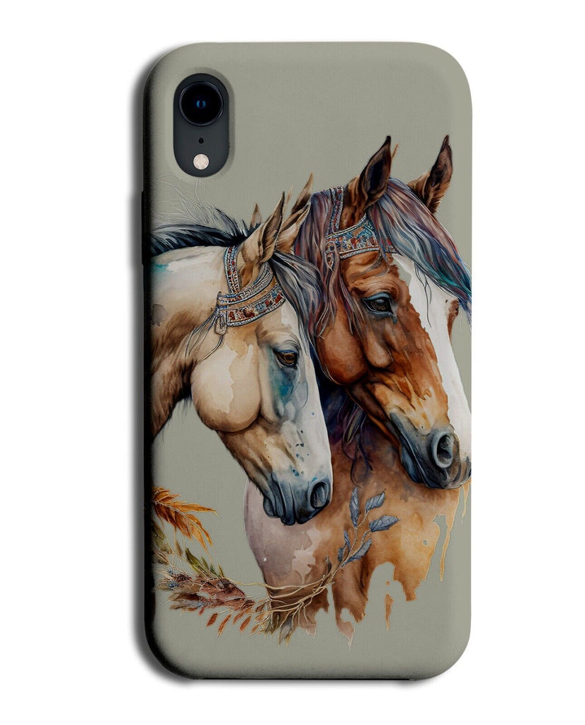 Cute Horse Couple Phone Case Cover Relationship Horse Art Painting Brown AG47
