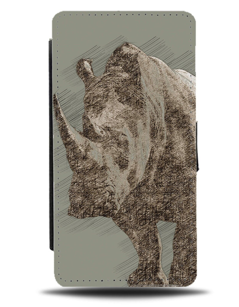 Artistic Rhino Style Flip Wallet Case Rhinos Hand Drawn Design Print Rhyno CL86