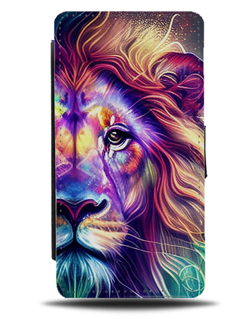 Multicoloured Lions Head Flip Wallet Case Face Lion Different Coloured Zoo AG27