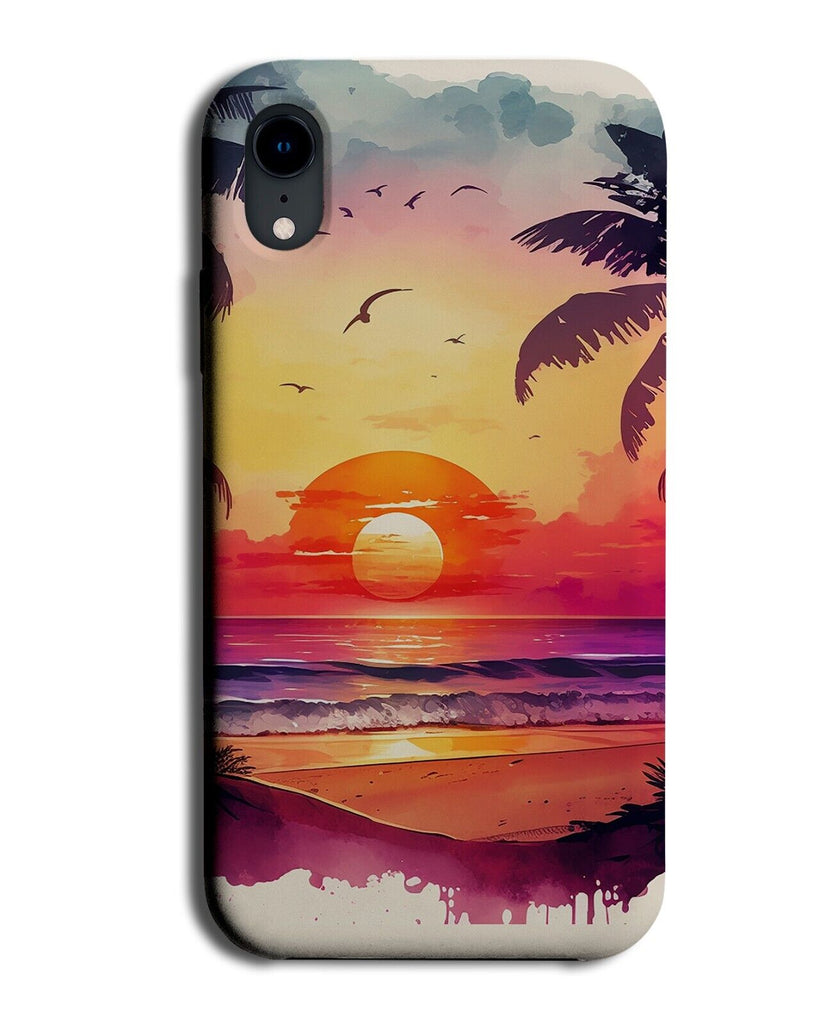 Dripping Watercolour Beach Painting Phone Case Cover Art Sunrise Sunset Sun BE70
